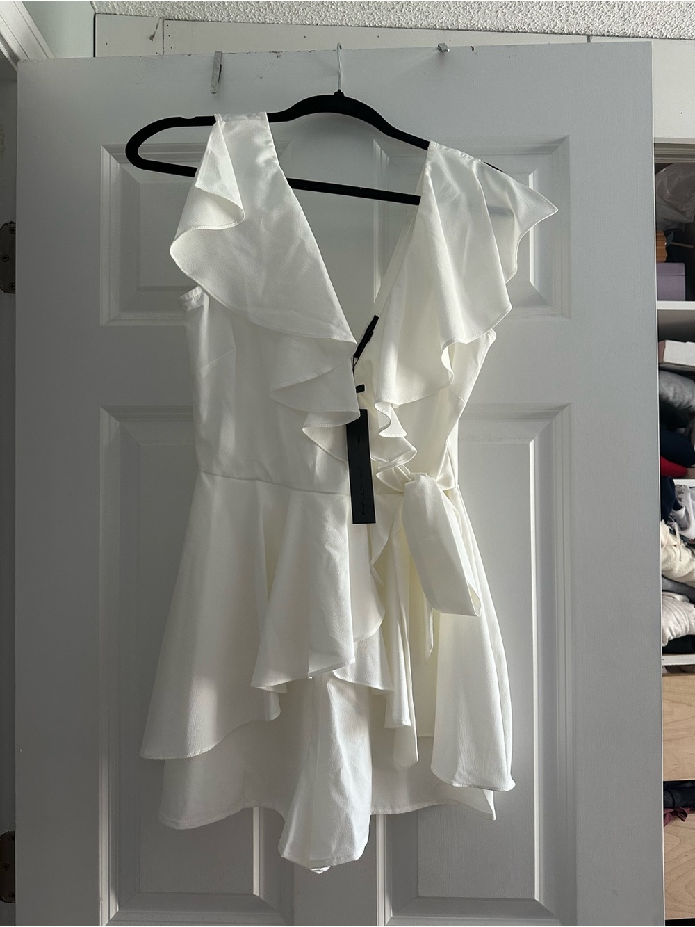 White Ruffle Wrap Romper - Elegant Women's Summer Romper NWT